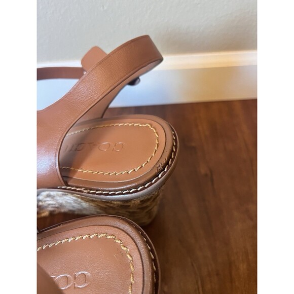 COACH BROWN HIGH ESPADRILLE WEDGE SANDAL STYLE# FG2110 SIZE: 11 B ANKLE CHARMS - Picture 8 of 13